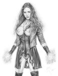  1_girl 1girl actress armando_huerta armband avengers avengers:_age_of_ultron big_breasts breasts celeb elizabeth_olsen female_only high_resolution jacket jewelry legs long_hair marvel marvel_comics necklace nipples panties scarlet_witch shoes thighs torn_clothes underwear wanda_maximoff 