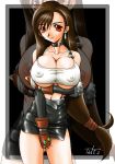  artist_request big_breasts bimbo bitch breasts brown_eyes brown_hair cleavage fake_breasts final_fantasy final_fantasy_vii hair horny huge_breasts implants large_breasts long_hair looking_at_viewer milf nipples nipples_through_clothes red_eyes silicone skirt slut source_request tifa_lockhart tight tight_clothes tight_shirt underboob whore 