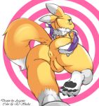 1girl 3_fingers 4_toes anus argento arm_warmers ass blush canine digimon ear_piercing el_shaka fox hindpaw looking_back mammal pawpads paws piercing presenting presenting_anus pussy renamon spread_butt spreading toes