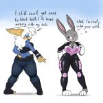  2_anthros 2_girls anthro bat big_breasts breasts clothed clothing cosplay digital_media_(artwork) disney duo english_text female female_only furry judy_hopps lagomorph long_ears mammal multiple_girls nukenugget rabbit rouge_the_bat sega simple_background smile standing text zootopia 