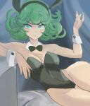 1girl alternate_costume bare_shoulders bunnysuit cosplay eyebrows_visible_through_hair female female_only green_eyes green_hair impossible_clothes leotard looking_at_viewer one-punch_man revealing_clothes short_hair solo solo_female tatsumaki_(one-punch_man) 