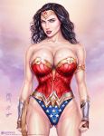  1girl actress armando_huerta bare_shoulders big_breasts black_hair blue_eyes bracelet breasts celeb cleavage colorization coloured covered_breasts dc_comics dceu diana_prince erect_nipples erect_nipples_under_clothes eyebrows eyelashes female_only gal_gadot high_resolution jewelry lasso lasso_of_truth legs lips long_hair nipples thighs tiara whip wonder_woman wonder_woman_(series) 