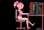  8-bit animated bangs bare_shoulders barefoot big_breasts black_background bouncing_breasts breasts breasts_out_of_clothes camisole chair computer drooling feet female female_masturbation female_only female_orgasm from_side gif hand_in_panties hand_under_clothes high_ponytail hypnosis lewd-zko loop masturbation mind_control monitor nipples orgasm panties pink_hair pink_panties pixel_art ponytail purple_shirt saliva self_fondle shiny shiny_hair shirt shirt_lift shorts simple_background sitting solo solo_female strap_slip table tied_hair zko 