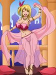 ^_^ anklet armlet barefoot belly_dancer big_breasts bikini blonde_hair blush bra bracelet breasts castle chains cleavage closed_eyes curvy dance dress fairy_tail feet floor hair hair_ornament happy_face harem_outfit jewelry large_breasts legs long_hair lucy_heartfilia navel necklace open_mouth palace panties pillow ponytail ribbon see-through shablagooo side_ponytail slave smile thigh_gap