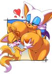  1girl absurd_res anthro areola bat big_breasts blush breast_fondling breasts canine duo erect_nipples fondling fox furry hand_on_breast heart highres huge_breasts male mammal michiyoshi miles_&quot;tails&quot;_prower nipples nude rouge_the_bat sega smile 
