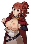 1girl anna_(fire_emblem) big_breasts breasts eyebrows fire_emblem fire_emblem_fates fire_emblem_if hair looking_at_viewer no_bra open_clothes partially_clothed ponytail red_hair smile splashbrush 