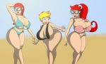 3_girls beach big_breasts bikini breasts female_only genderswap huge_breasts jenny_test johnny_test johnny_test_(character) mary_test massive_breasts sling_bikini susan_test swimsuit tomkat96