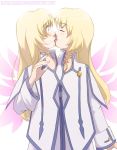  2_girls 2girls blonde_hair blue_eyes closed_eyes colette_brunel conjoined crackspider kissing selfcest tales_of_(series) tales_of_symphonia twincest yuri 