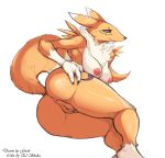 1girl 2015 anthro anus armpit_hair armpits ass black_sclera breasts canine chest_tuft digimon el_shaka fox guoh hand_on_butt high_res looking_at_viewer lying mammal mane nipples presenting presenting_hindquarters presenting_pussy pussy renamon tuft