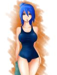  1_female 1_girl big_breasts blue_hair breasts brown_eyes clothed evildei female female_only human human_only konan looking_at_viewer naruto one-piece_swimsuit piercing solo standing swimsuit towel 