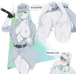  1boy 1girl areola baseball_cap big_breasts blood breasts curvaceous curves curvy_figure erect_nipples female_focus hat hataraku_saibou high_resolution holding_sword holding_weapon huge_breasts large_filesize long_hair looking_at_viewer male male/female meme nic0-robin nipples nosebleed open_clothes open_shirt pale-skinned_female pale_skin plain_background shiny shiny_skin simple_background speech_bubble sword u-1146 u-1196 very_high_resolution voluptuous weapon white_blood_cell_(hataraku_saibou) white_hair 