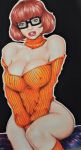  1girl ass bespectacled big_breasts bottomless erect_nipples female female_human female_only glasses human no_panties partially_clothed scooby-doo short_brown_hair short_hair solo sweater thighs velma_dinkley 