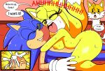  1girl anthro canine cloudz dreamcastzx1 fox furry hedgehog male mammal miles_&quot;tails&quot;_prower sega sonic_boom sonic_the_hedgehog speech_bubble zooey_the_fox 