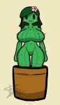  1girl anthro big_breasts blush breasts cactus colored fanart flower_in_hair green_hair horny huge_breasts looking_at_viewer nipples niyarts sexy sexy_body sexy_breasts smile sona_(niyarts) twitter younger_female 