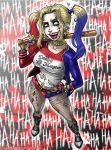 1girl batman_(series) braids clothed dc_comics ear_piercing earrings female female_only harley_quinn long_hair looking_at_viewer multicolor_hair solo standing suicide_squad wilko