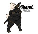  1girl alternate_costume big_breasts bodysuit breasts chubby cosplay furry gun huge_breasts impossible_clothes jill_valentine milf toriel undertale weapon 