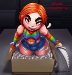  androgynous big_breasts blue_eyes breasts bulge child&#039;s_play chucky femboy girly knife male mutantproject red_hair solo thick thick_thighs trap weapon 