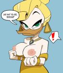  ! 1girl 2020 absurd_res anatid anseriform anthro aunt_maire avian bird blonde_hair breasts dialogue disney duck ducktales ducktales_(2017) english_text flashing furry glittering_goldie goldie_o&#039;gilt green_eyes hair high_res jewelry necklace nipples non-mammal_breasts seductive speech_bubble text 