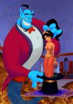  1_girl 1girl aladdin_(series) black_hair bondage breasts brunette cabroon_(artist) dangergirlfan disney female female_human genie_(aladdin) indoors long_black_hair long_hair looking_at_viewer mostly_nude no_bra no_panties princess_jasmine pussy royalty see-through_clothes tagme tied top_hat topless transparent_clothing 