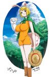  1girl anthro big_breasts blonde_hair blush boots breasts cape carrot_(one_piece) clothing footwear fur furry hair hat huge_breasts knyrs lagomorph mammal minkmen_(one_piece) nipple_bulge one_piece rabbit smile straw_hat white_fur 