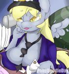 1girl anthro anthrofied ass big_breasts blonde_hair breasts cleavage clothed clothing derpy_hooves_(mlp) equine friendship_is_magic furry hair hat headwear letter mammal mane my_little_pony neck_tie open_mouth pegasus ponydoodleday wings yellow_eyes