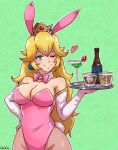  akairiot beer big_breasts breasts bunny_ears bunny_girl bunny_tail bunnysuit cleavage drink princess_peach super_mario_bros. wine 