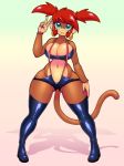  1girl 2016 anthro big_breasts breasts cleavage clothed clothing furry green_eyes mammal monkey nitro primate thick_thighs thigh_gap v wide_hips 