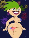  ass ass_crack big_ass big_breasts breasts codykins123 ear_rings fireworks green_eyes green_hair looking_back nickelodeon short_hair the_x&#039;s tuesday_x wide_hips 