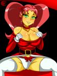 1girl big_breasts breasts christmas cleavage dalley_le_alpha female_only green_eyes panties pantyshot pink_hair sitting spread_legs starfire teen_titans