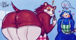  1girl 2016 animal_crossing anthro apron areola ass bent_over big_ass black_nose blue_fur blush bottomless breasts brown_fur cleavage clothed clothing duo freckles fur furry heart hedgehog huge_ass legwear mabel_able mammal nintendo nipples one_eye_closed open_mouth pussy sable_able sligarthetiger speech_bubble stockings thick_thighs topless video_games voluptuous wink 