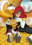 anthro anus bulge clothed clothing crossdressing furry glazed_(artist) knuckles_the_echidna male miles_&quot;tails&quot;_prower penis presenting presenting_anus rouge_the_bat sega testicles