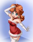  1girl bell big_breasts breasts choker christmas christmas_outfit cleavage female_only mistletoe princess_daisy razorkun super_mario_bros. 