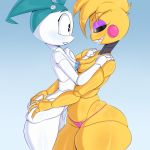  2_girls ass ass_grab big_ass blush crossover embarrassed five_nights_at_freddy&#039;s furry jenny_wakeman looking_at_another my_life_as_a_teenage_robot robot smile toy_chica 