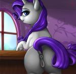  1girl anus ass blue_eyes cutie_mark female female_only female_unicorn friendship_is_magic horn indoors looking_at_viewer my_little_pony nude pony presenting_hindquarters pussy rarity rarity_(mlp) solo standing tail unicorn 