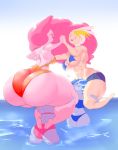  4girls abs adventure_time angry ass big_breasts bikini blonde_hair blue_hair blue_skin blush breasts bubble_butt bulumble-bee cartoon_network dat_ass feet female_only fionna_the_human huge_ass huge_breasts laughing long_hair muscular_female open_mouth pink_hair pink_skin princess_bubblegum short_hair smile swimsuit thick_thighs thighs water water_nymph wide_hips yellow_hair 