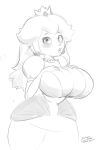 big_breasts big_eyes breasts bulumble-bee clothed clothing crown dress earrings full_of_milk gloves huge_breasts long_hair nintendo princess_peach sexy sexy_body sexy_breasts sketch super_mario_bros. tagme wide_hips