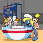 animated ass ass_grab blonde_hair blue_skin crackle_(rice_krispies) crossover cum cum_inside doggy_position ejaculation elf from_behind gif internal_cumshot mascots pop_(rice_krispies) rice_krispies sextoon smurfette snap_(rice_krispies) the_smurfs uncensored vaginal