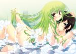  1boy 1girl :o araiguma arched_back ass bangs bath bathing bent_over black_hair blush body_soaping breast_press breasts bubble_bath c.c. cc code_geass coed_bathing couple foam from_side frottage frown girl_on_top green_hair hair_over_one_eye hand_in_another's_hair hand_on_another's_shoulder hetero hug indoors knee_up lelouch_lamperouge long_hair looking_back mixed_bathing nipples nude puffy_nipples purple_eyes reclining shadow short_hair sideboob soap soap_bubbles straddle straddling torso_grab very_long_hair water wet yellow_eyes 