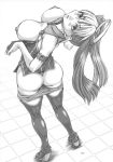 1girl ahoge armpit ass back big_ass big_breasts boots breasts cloneblade cute hair highres horny legs lipstick maria_(witchblade) monochrome nipples panties pussy smile solo thigh_boots thigh_high_boots twin_tails type_90 undressing witchblade