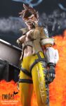 16:10 3d 3d_(artwork) belly belly_button breasts brown_hair brown_jacket closed_mouth erect_nipples fire fit fit_female gloves goggles jacket looking_at_viewer medium_breasts medium_hair nipples open_eyes open_jacket outside overwatch partially_clothed patreon patreon_username roosterart standing subscribestar subscribestar_username sweat tracer_(overwatch) video_game video_game_character video_game_franchise wet yellow_pants