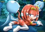  1girl ass bbmbbf blue_eyes blush breasts chao furry long_hair looking_at_viewer mobius_unleashed nude orange_hair palcomix pussy sega sonic_(series) sonic_the_hedgehog_(series) tail tikal_the_echidna wisp wisp_yacker yacker 