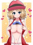  big_breasts blush breasts chro_(rulurullu) flashing heart looking_at_viewer pokemon pokemon_(anime) pokemon_xy serena serena_(pokemon) smile undressing 
