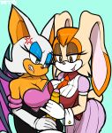  1girl 2016 annoyed anthro bat big_breasts breasts canine cleavage clothed clothing double_handjob duo erection fox furry handjob lagomorph male mammal marthedog mature_female miles_&quot;tails&quot;_prower penis rabbit rouge_the_bat sega sex vanilla_the_rabbit 