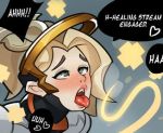  + 1girl ahegao angel blonde_hair hair heart implied_sex jpeg_artifacts mercy_(overwatch) nice overwatch text tongue tongue_out 