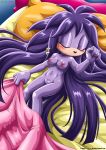  1girl archie_comics bbmbbf bed blush breasts closed_eyes cute furry gala-na long_hair mobius_unleashed nipples palcomix pillow purple_hair pussy sega sonic_(series) sonic_the_hedgehog_(series) 