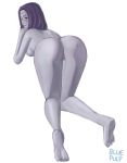  1girl ass big_ass bluepulp dat_ass dc_comics female female_only forehead_jewel grey_skin looking_at_viewer nude presenting_hindquarters pussy raven_(dc) short_hair solo teen_titans white_background 