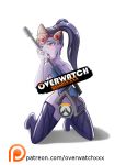  1girl 1girl breasts censored horny lick looking_at_viewer nude overwatch pussy widowmaker_(overwatch) 
