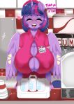  1girl animal_humanoid anthro big_breasts breasts cbatie11 cleavage clothed clothing english_text friendship_is_magic furry hair high_res humanoid my_little_pony open_mouth text twilight_sparkle 