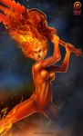 1girl breasts female_only fire khantian nude solo_female