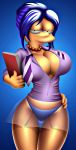  book cleavage marge_simpson neck_tie panties solo stockings the_simpsons yellow_skin 